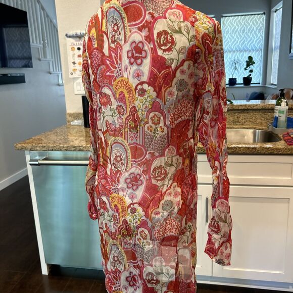 Manuel Canovas Womens Long Sleeve V Neck Floral Shift Dress 100% Silk 8 10 - Picture 9 of 16